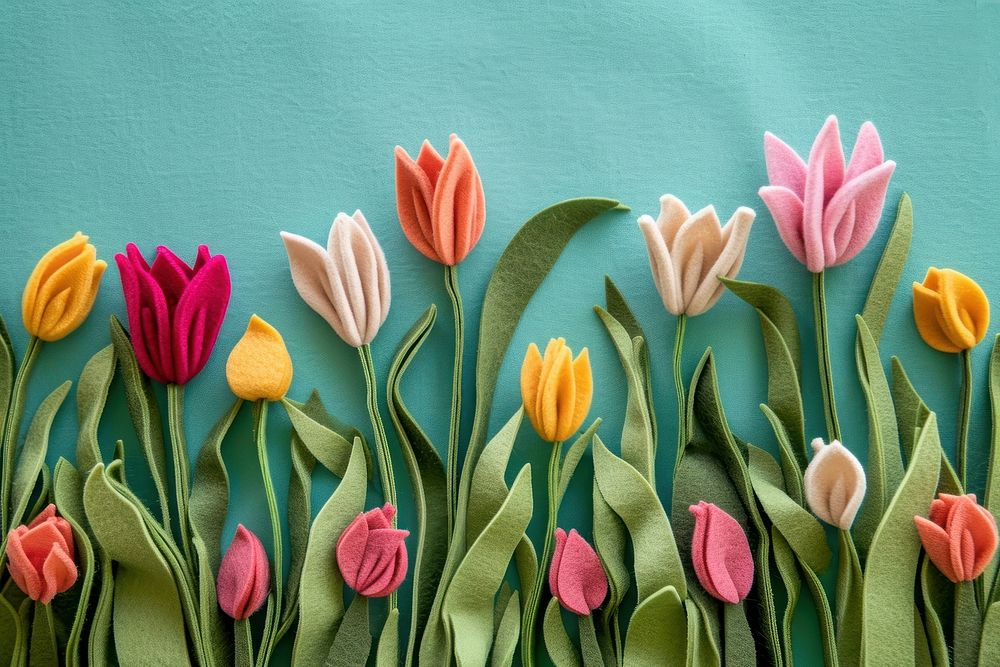Photo of felt tulip garden art embroidery flower.