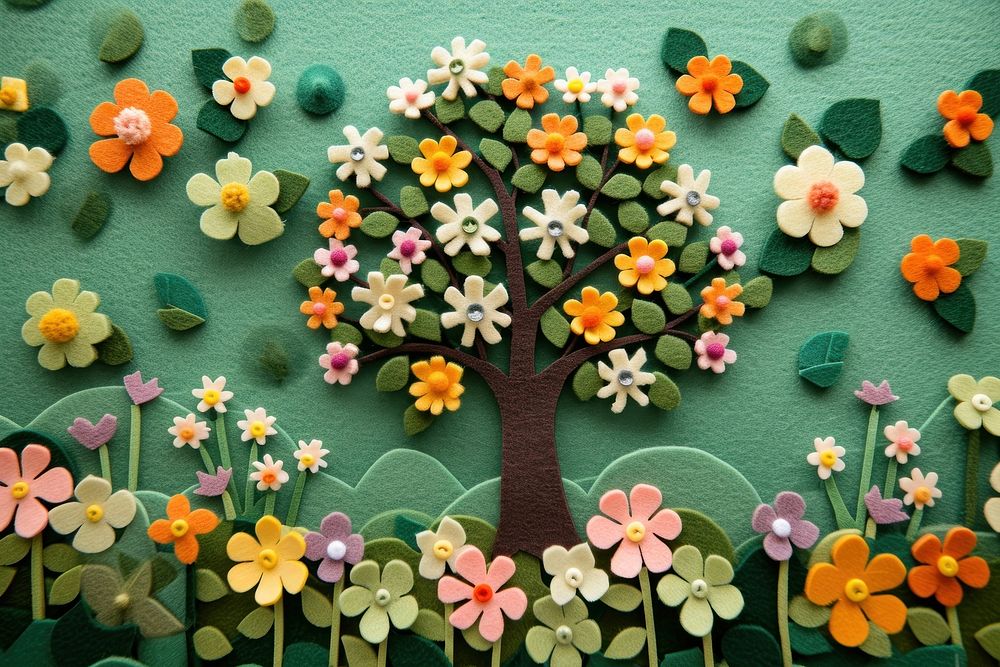 Photo of felt tree garden art pattern flower.