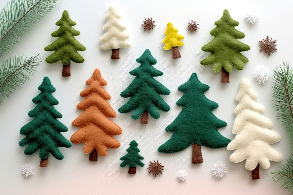 Photo of felt winter forest trees christmas textile food.