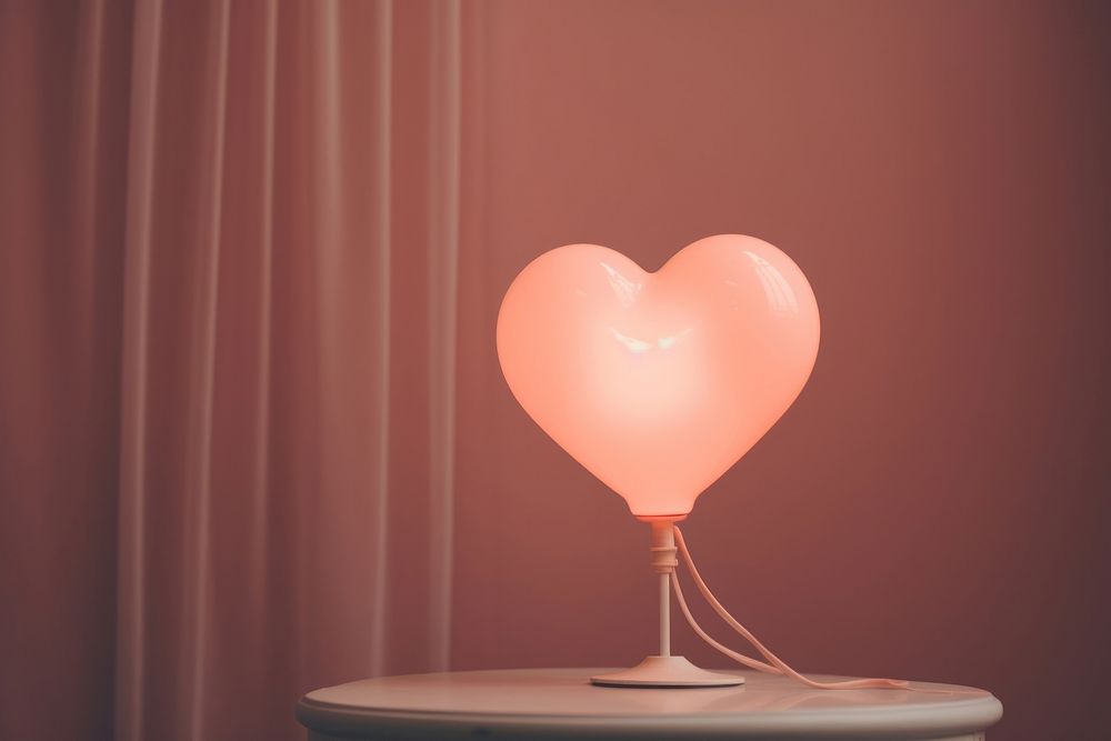 Space age pink lamp heart shape illuminated lighting glowing.