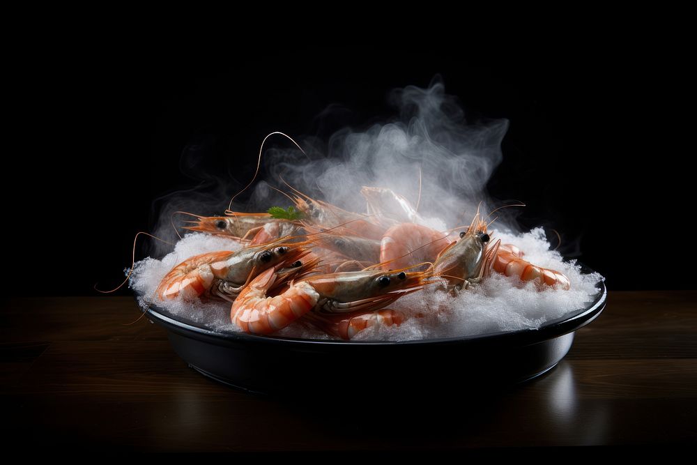 Prawn on a pan seafood shrimp smoke. AI generated Image by rawpixel.