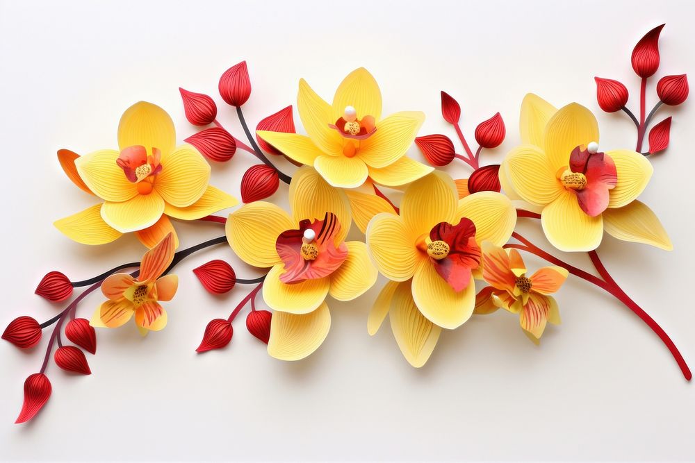 Red and yellow papercraft orchids flower petal plant. AI generated Image by rawpixel.