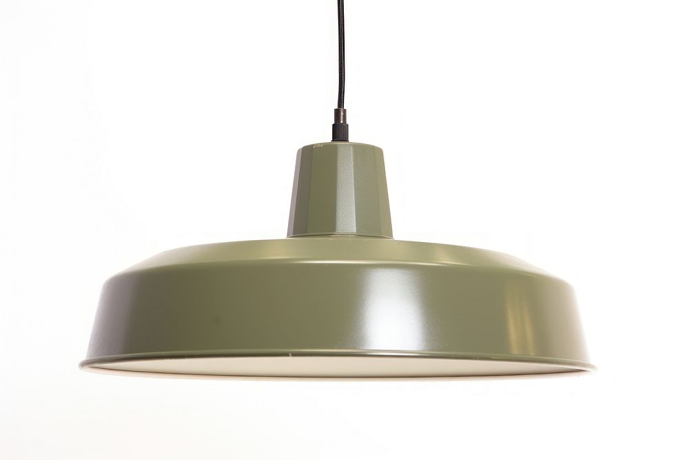 Retro olive green pendant lamp lampshade white background electricity.