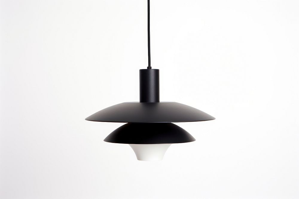 Space age black pendant lamp chandelier lampshade appliance.
