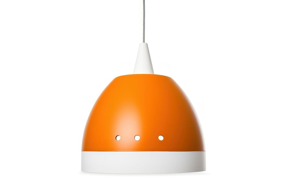 Space age orange pendant lamp lampshade lighting white background.