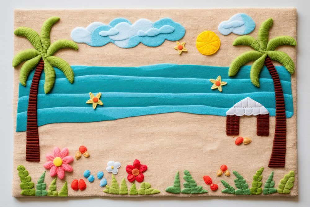 Photo of summer on beach scene embroidery textile pattern.