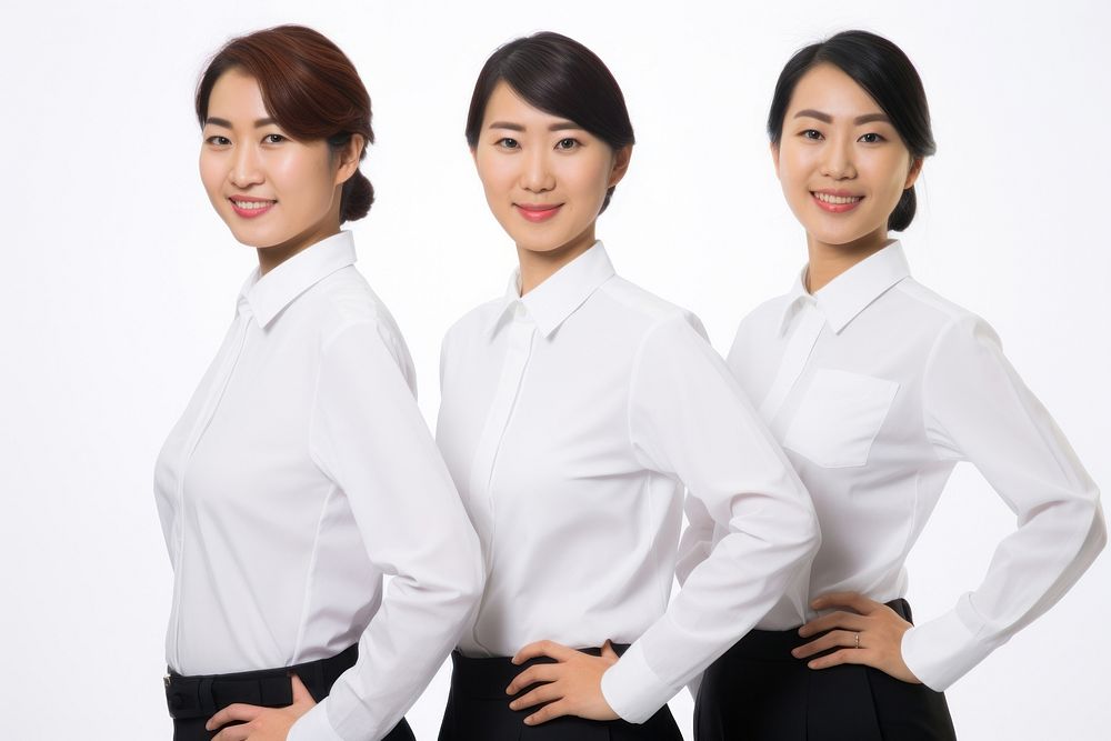 Asian women wearing white corporate uniform portrait sleeve blouse.
