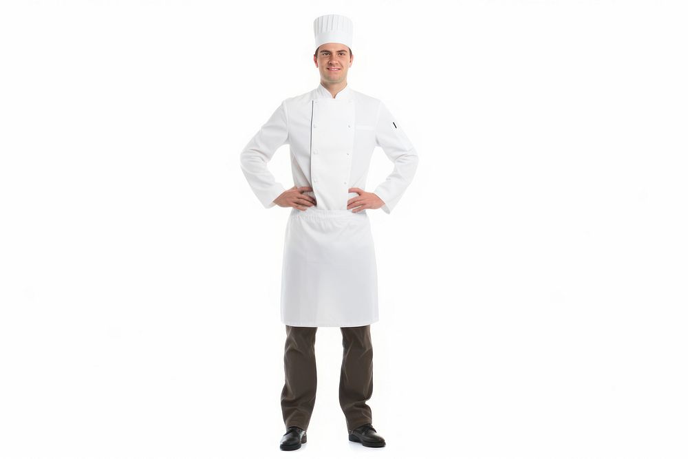 White men wearing white chef uniform portrait adult white background.
