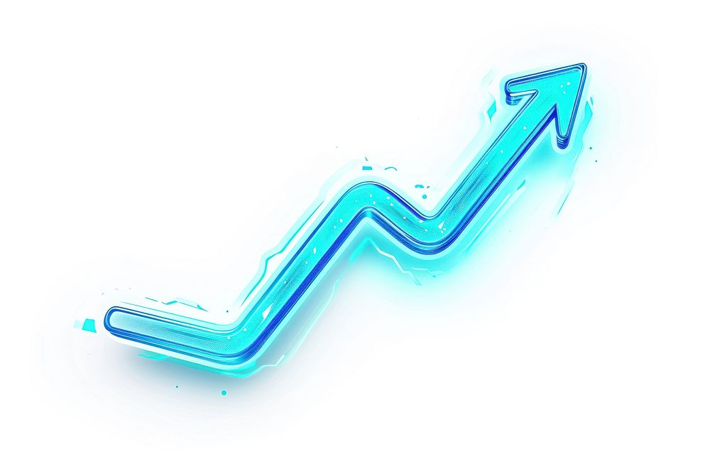 Neon cyan curve arrow line white background investment.