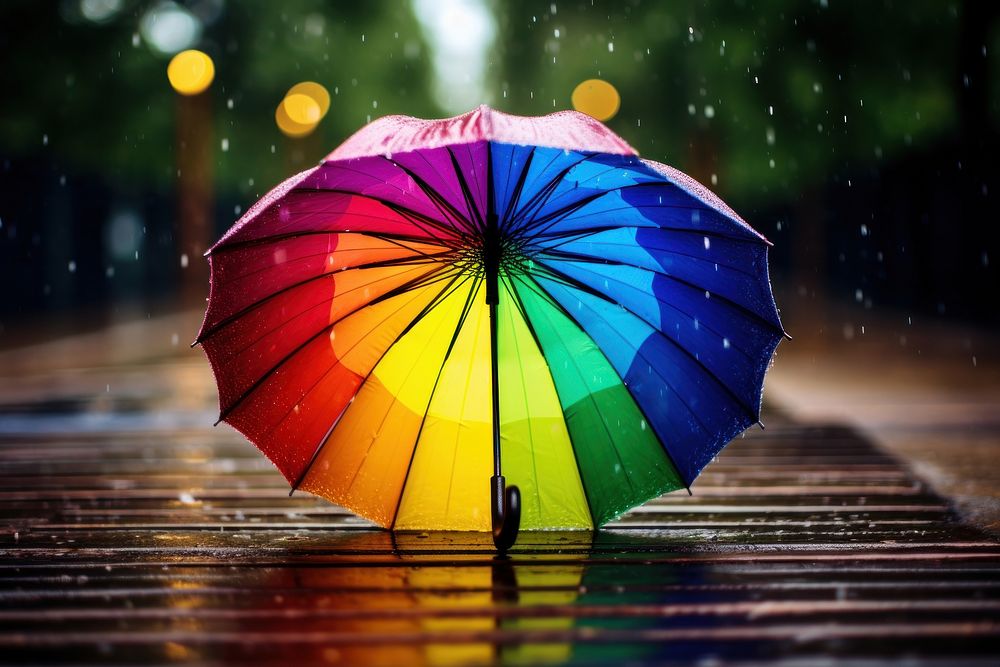 Rainbow Umbrella rain umbrella sheltering. AI generated Image by rawpixel.