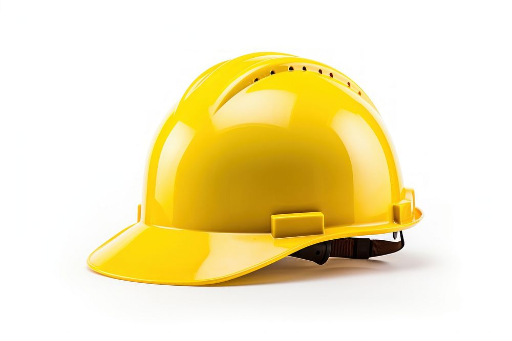 Yellow safety helmet hardhat yellow white background. AI generated Image by rawpixel.