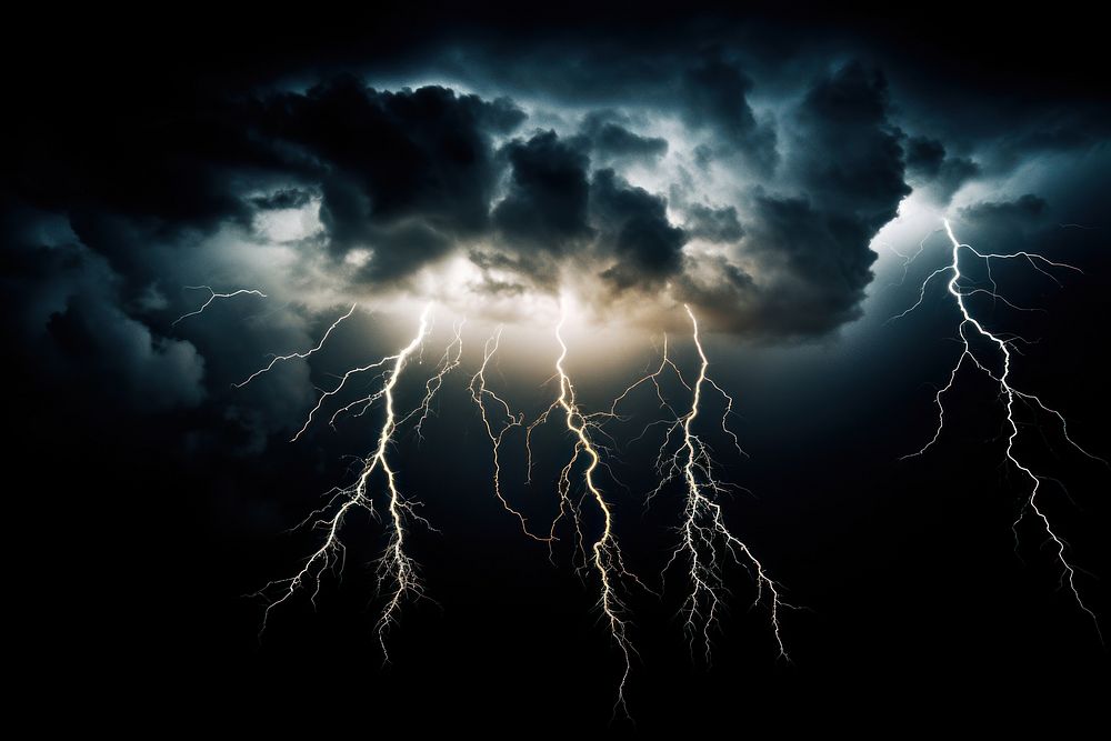 Thunder storm thunderstorm lightning outdoors. AI generated Image by rawpixel.