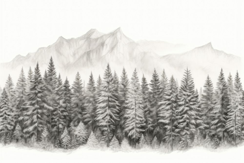  Border graphic of forest and mountain drawing sketch outdoors. AI generated Image by rawpixel.