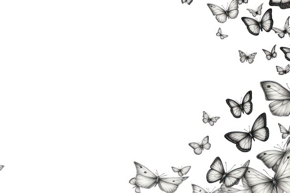  Butterflies sketch drawing white. AI generated Image by rawpixel.