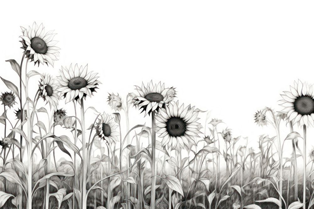  Sunflower meadow drawing sketch plant. AI generated Image by rawpixel.