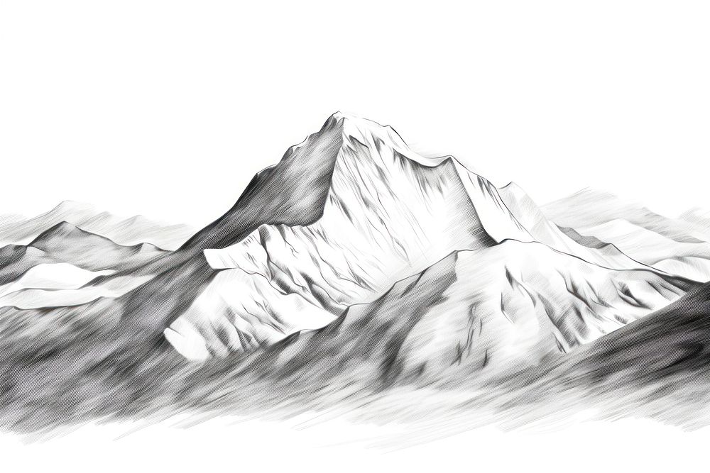  Snow mountain landscape drawing sketch outdoors. 
