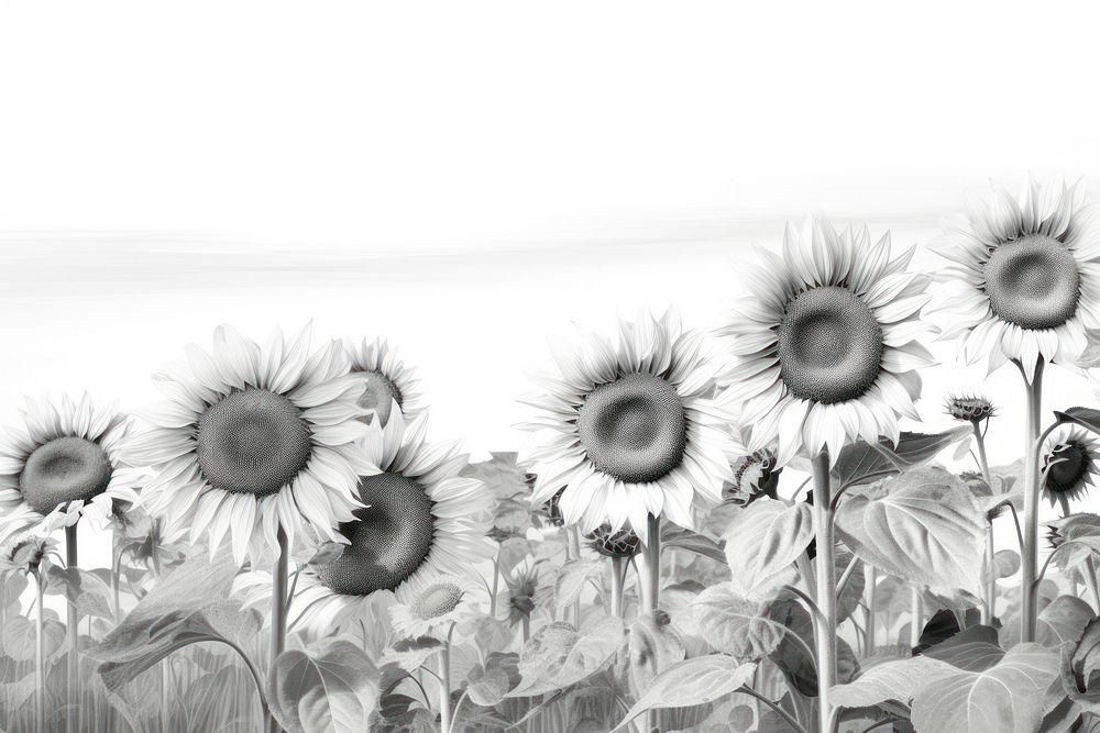  Sunflower meadow drawing sketch plant. AI generated Image by rawpixel.