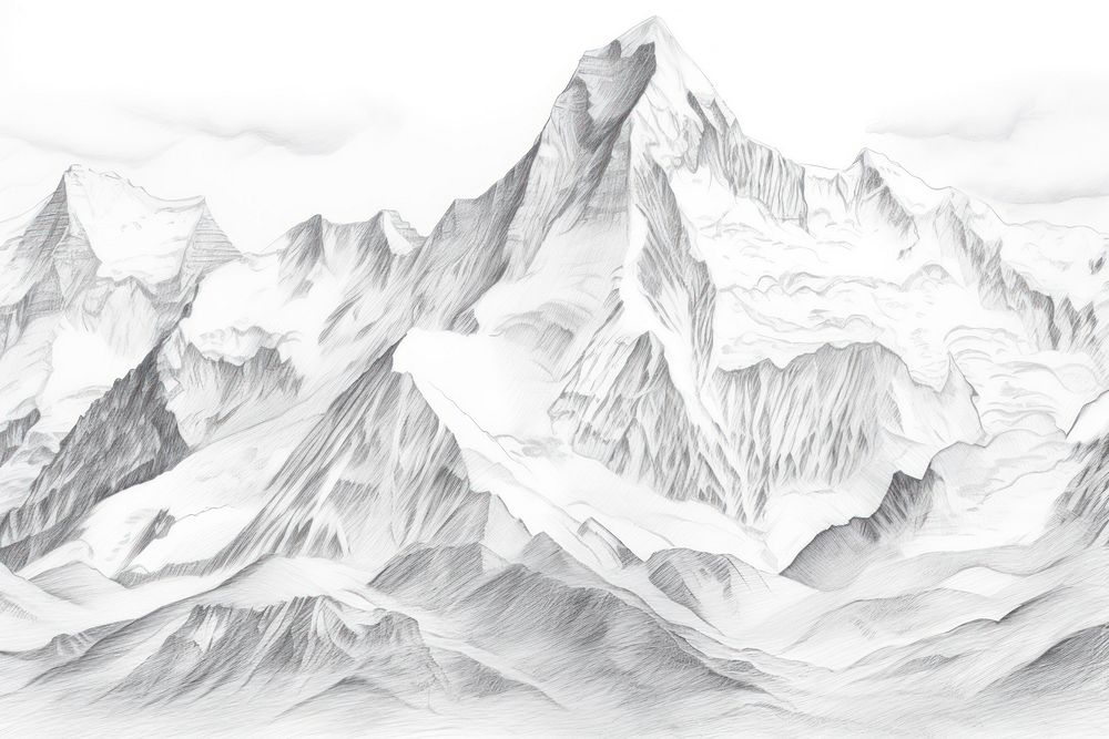  Snow mountain landscape drawing sketch nature. AI generated Image by rawpixel.