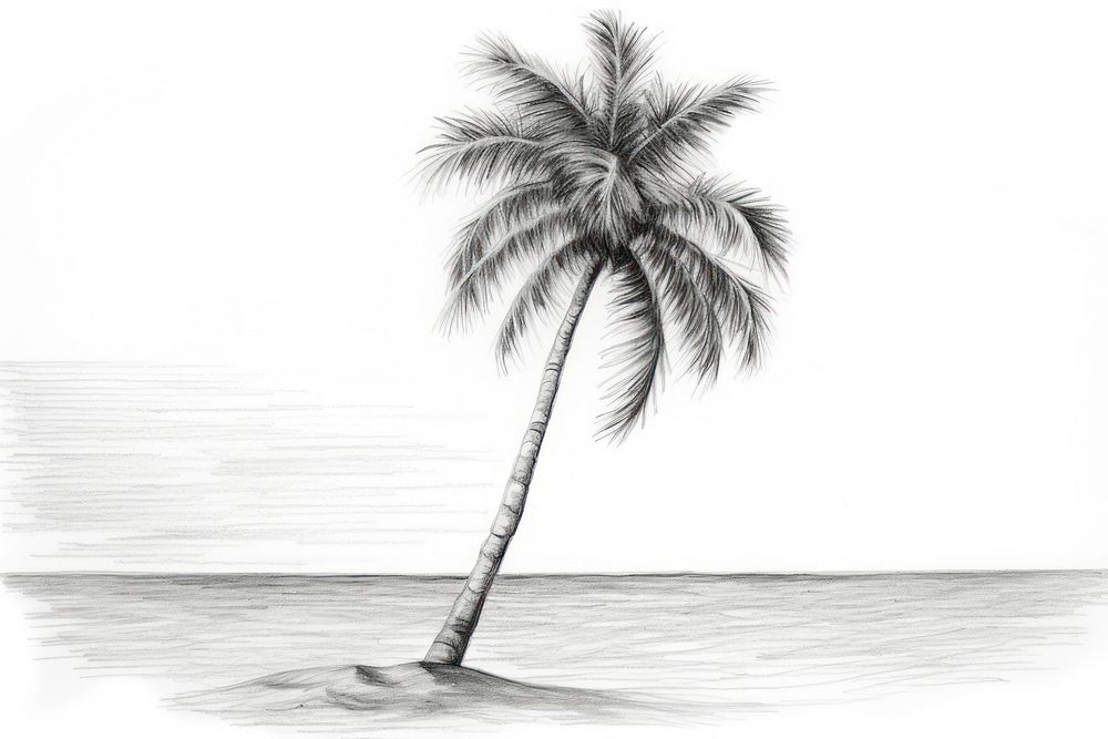  Palm tree on the beach drawing sketch plant. AI generated Image by rawpixel.