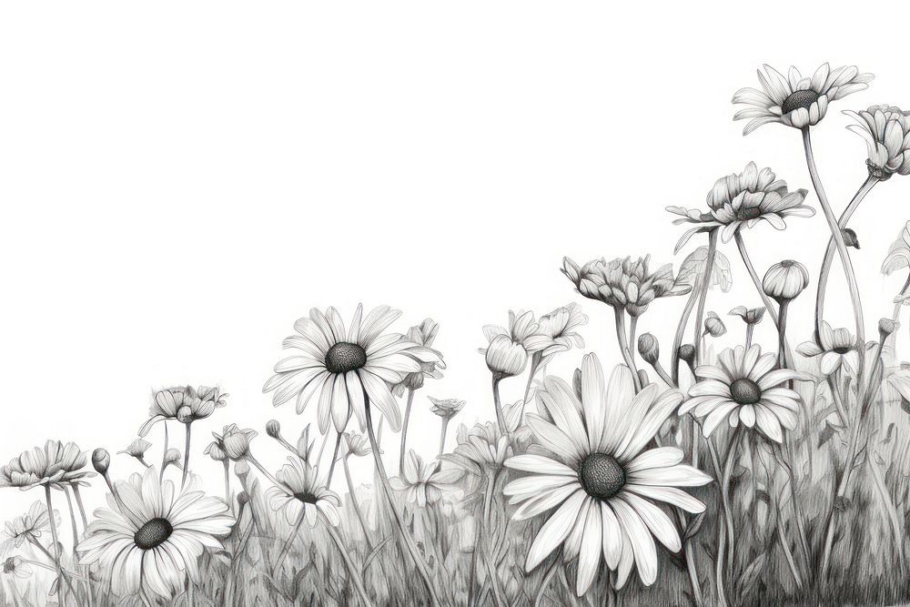  Daisy meadow drawing sketch flower. AI generated Image by rawpixel.
