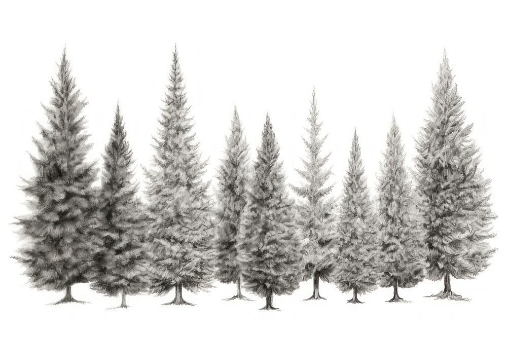 A group of Christmas tree drawing sketch plant. AI generated Image by rawpixel.