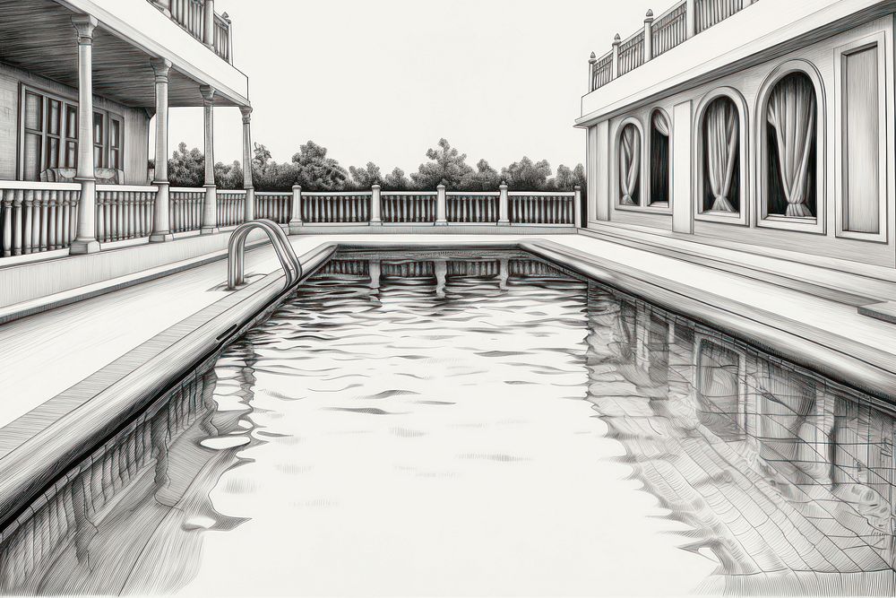  Pool drawing sketch outdoors. AI generated Image by rawpixel.