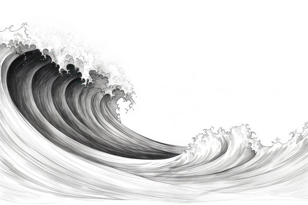  Ocean wave drawing sketch nature. AI generated Image by rawpixel.