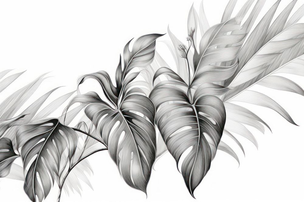  Tropical leaves drawing sketch graphics. AI generated Image by rawpixel.