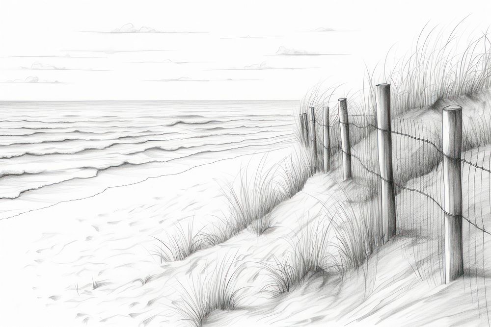  Beach drawing sketch tranquility. AI generated Image by rawpixel.