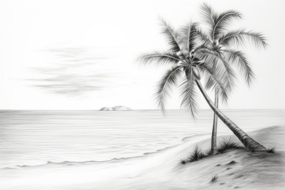  Palm tree on the beach drawing sketch outdoors. AI generated Image by rawpixel.