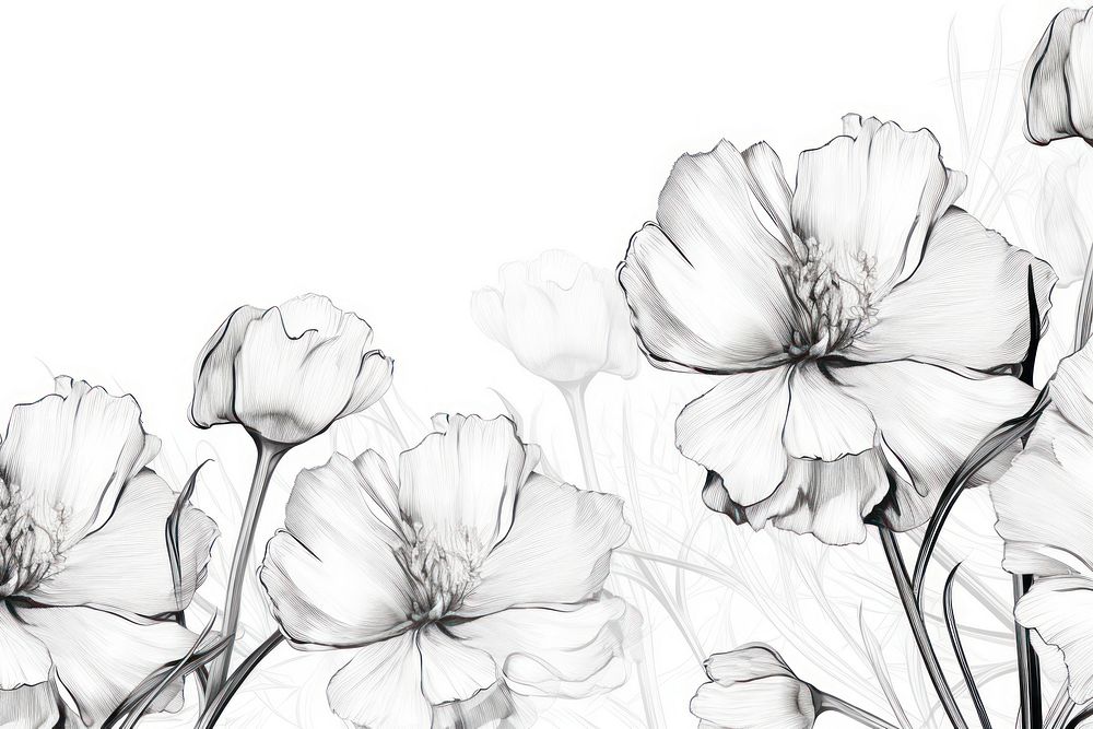  Flowers drawing sketch white. AI generated Image by rawpixel.