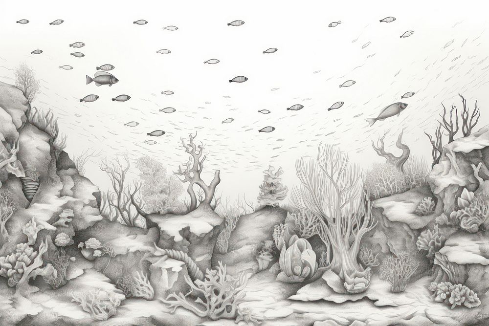  Under the ocean drawing sketch illustrated. AI generated Image by rawpixel.