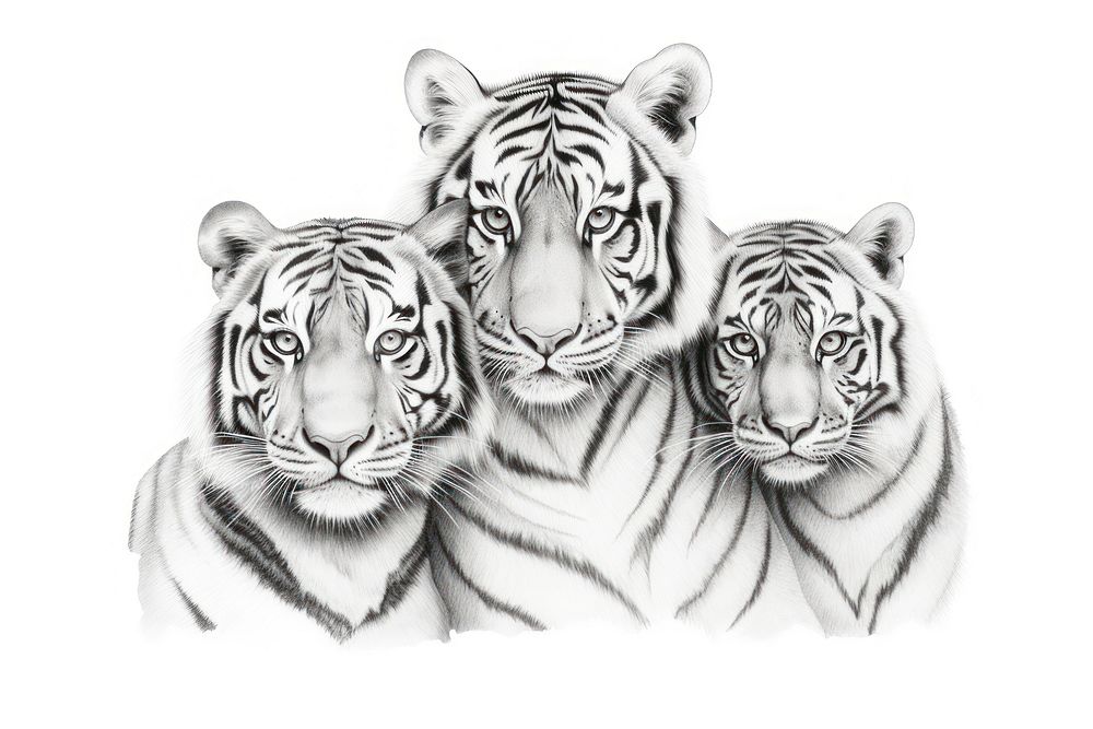  A group of tiger drawing sketch wildlife. AI generated Image by rawpixel.