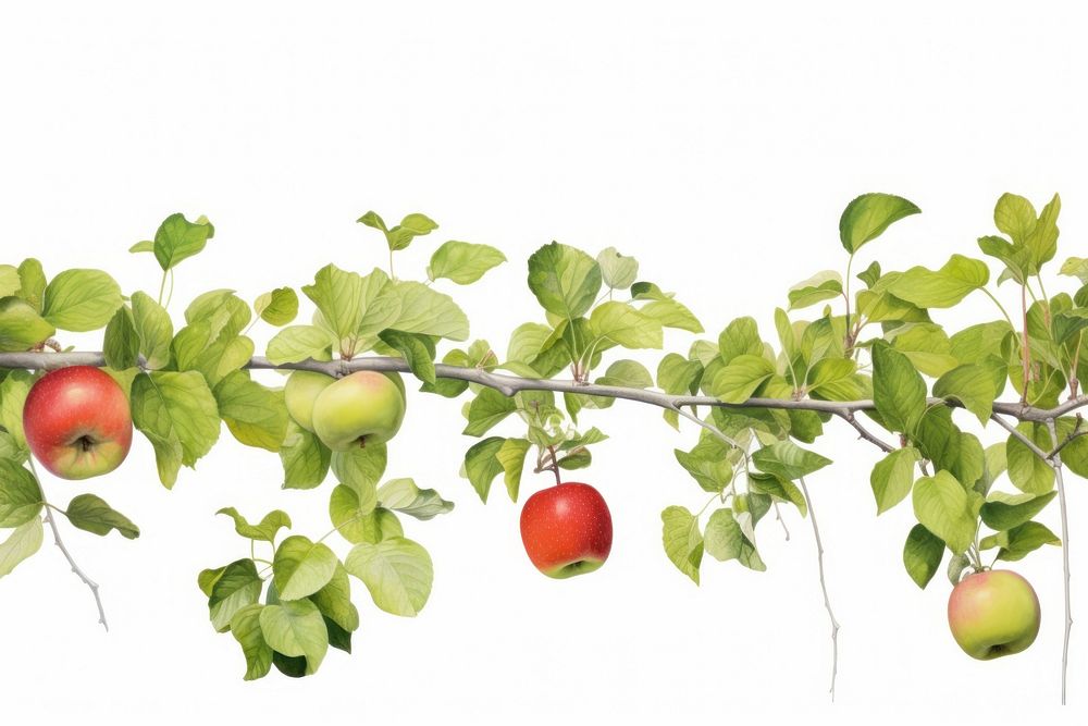 Apple plant border fruit food white background.