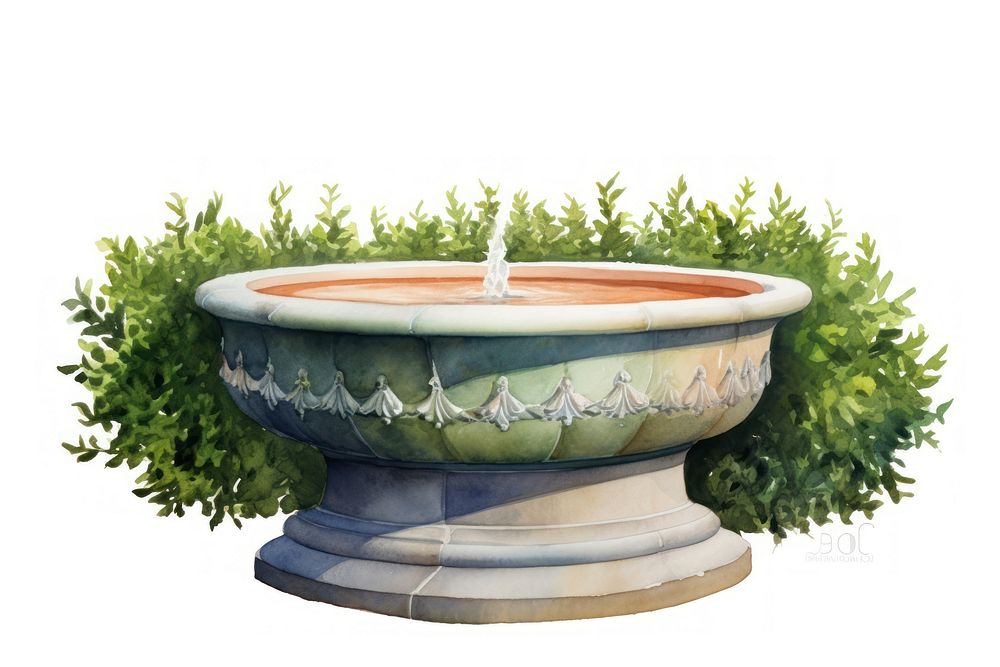 Bush with small fountain border architecture water flowerpot.