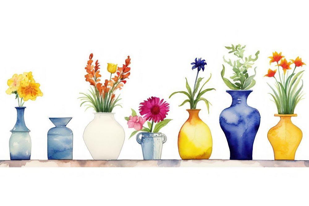 Flower in different kind of vases border plant jar art.