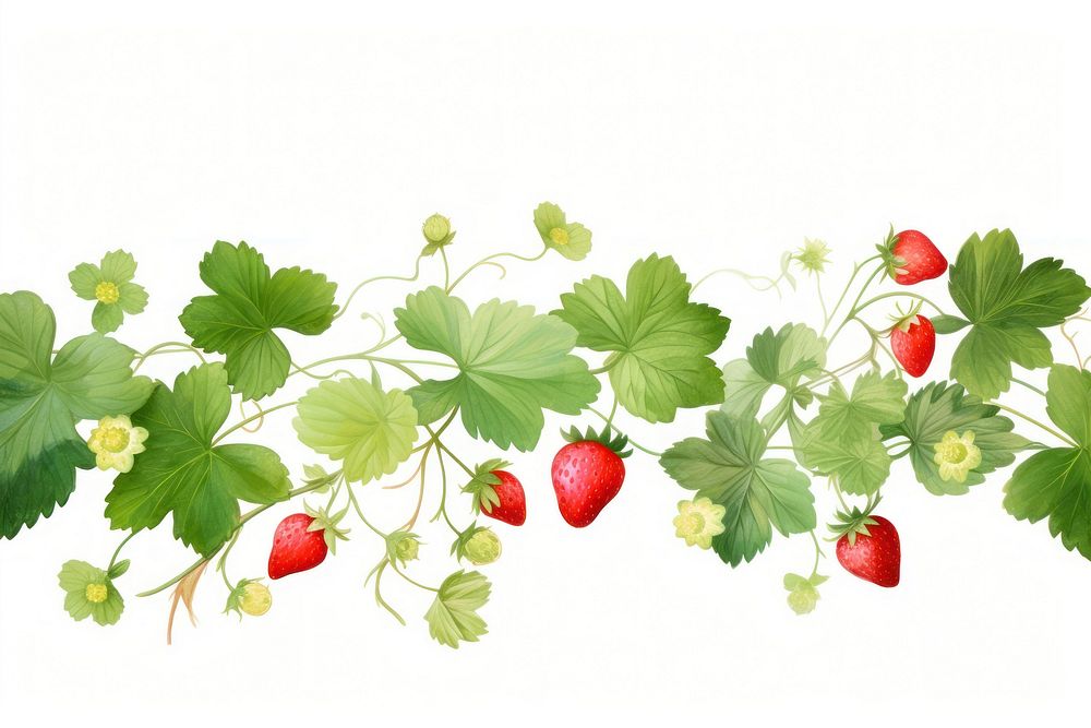 Strawberry and ivy leaves border fruit plant food.