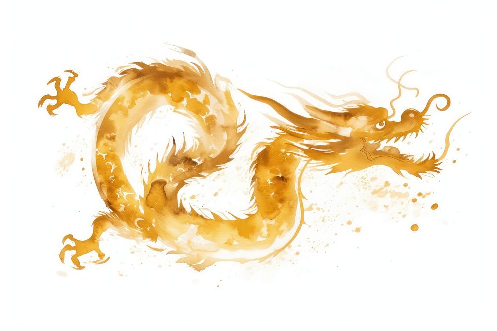 Chinese dragon ink white background calligraphy. AI generated Image by rawpixel.