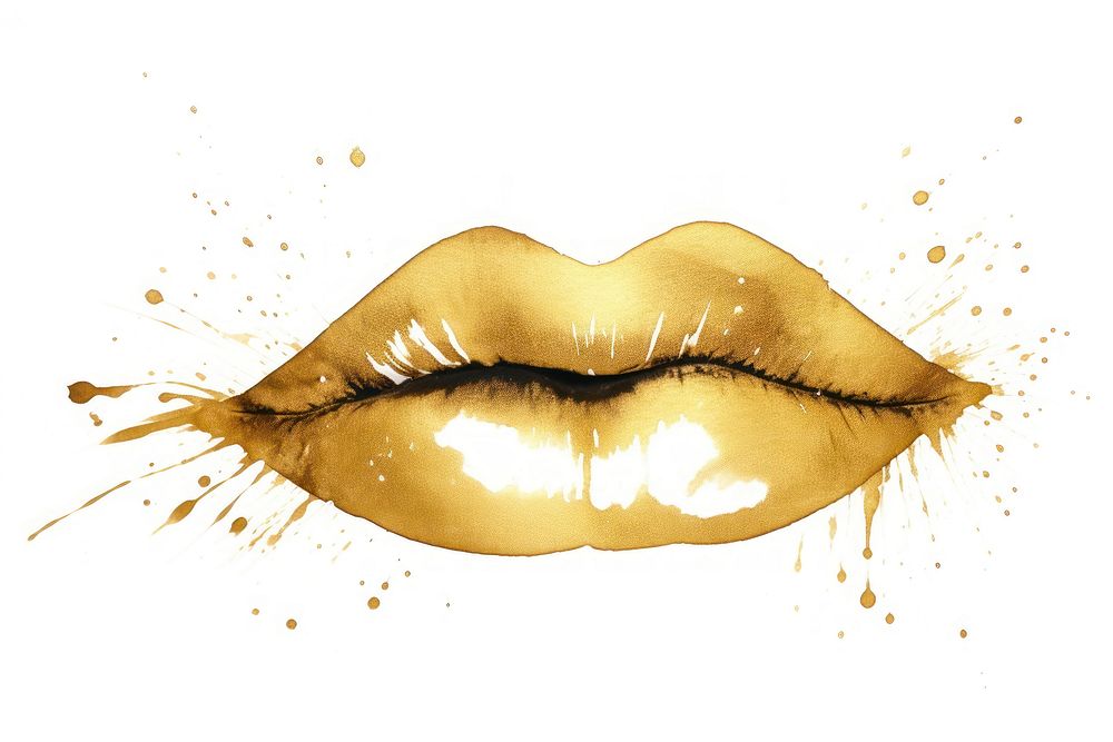 Lip gold white background splattered. AI generated Image by rawpixel.