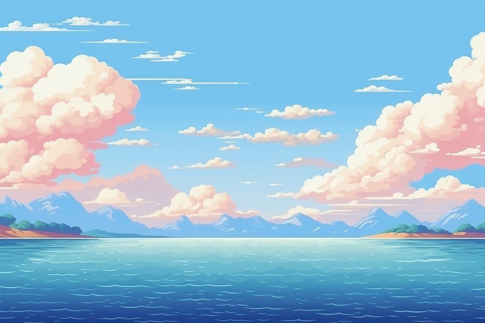 Pixel art is a sea backgrounds landscape panoramic. AI generated Image by rawpixel.