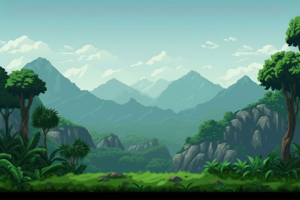 Jungle vegetation landscape mountain. AI generated Image by rawpixel.