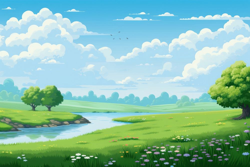 Spring landscape backgrounds grassland outdoors. AI generated Image by rawpixel.