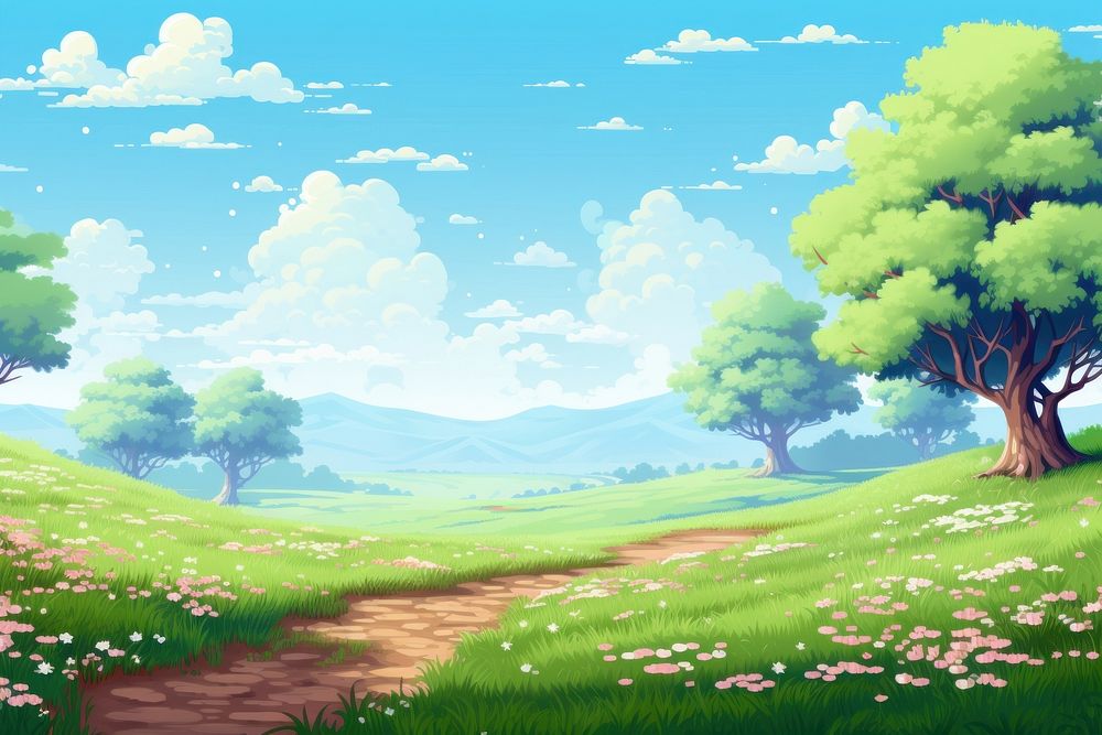 Spring landscape grassland outdoors nature. AI generated Image by rawpixel.