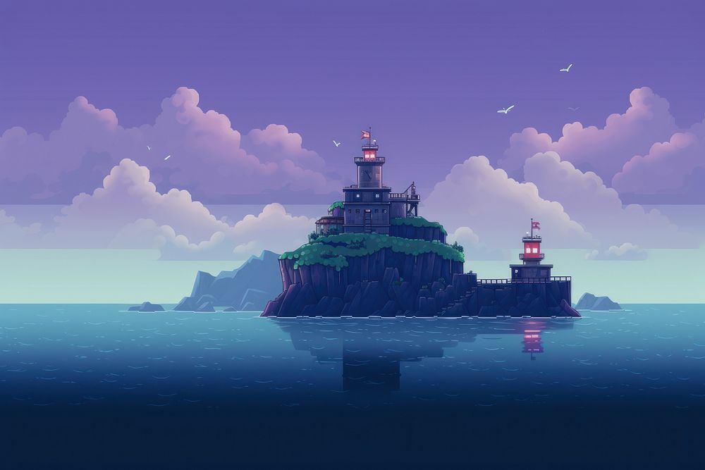 Pixel art is a sea architecture lighthouse building. AI generated Image by rawpixel.