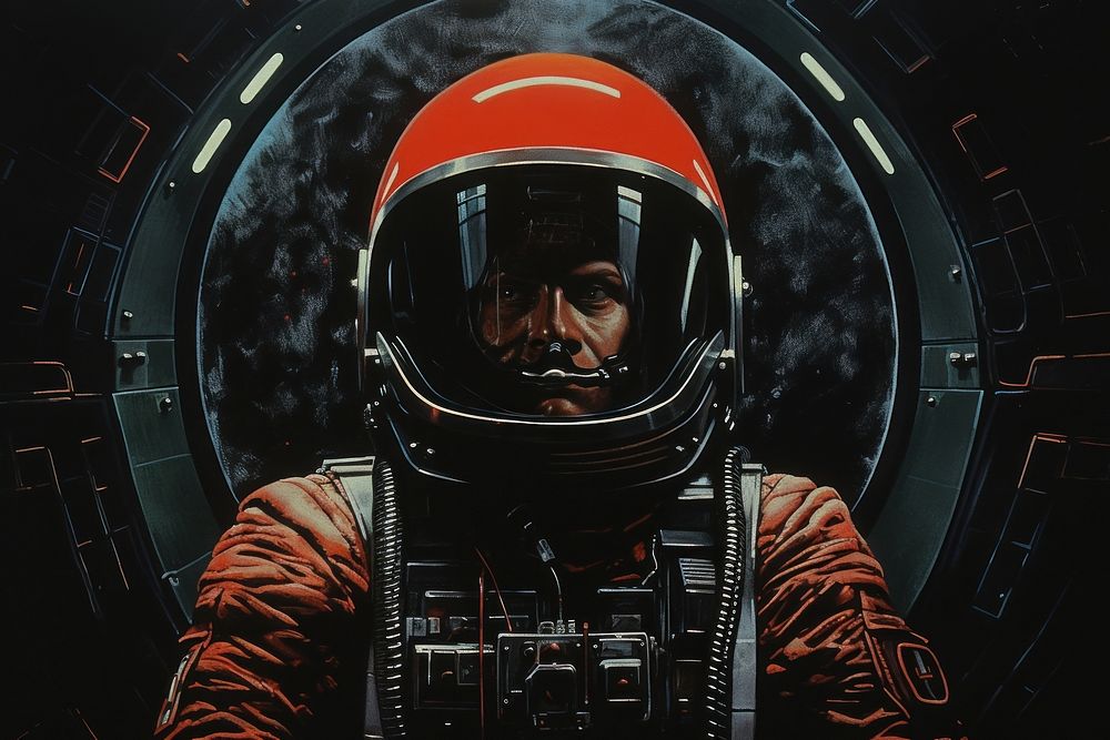 Man in empty space astronaut helmet adult.