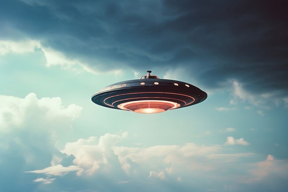Minimal isolated ufo on sky outdoors transportation architecture.