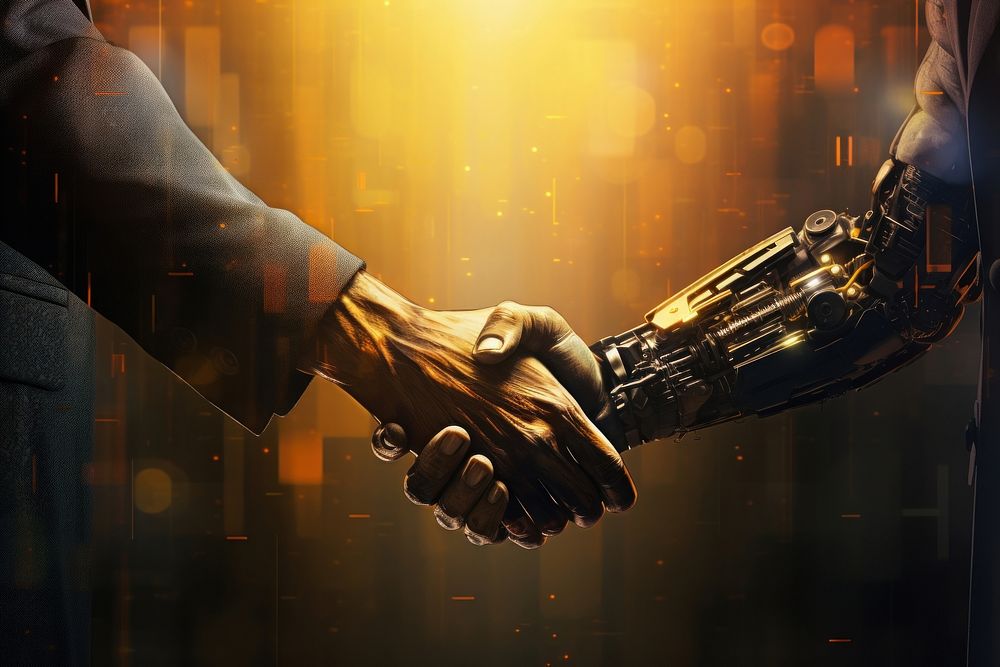 Handshake in business theme adult technology futuristic.