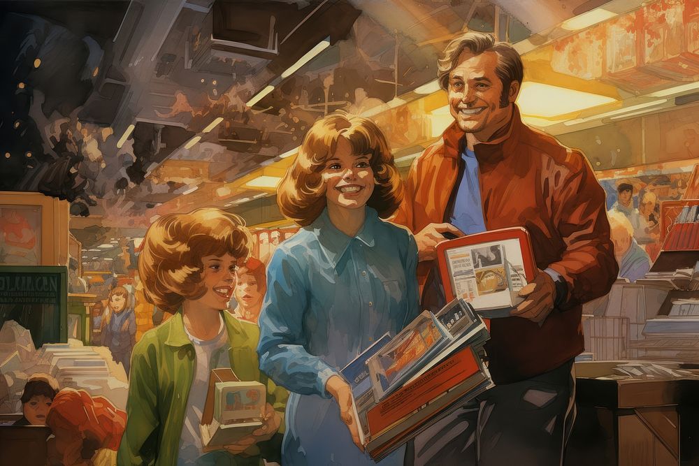 Joyful family shopping together adult togetherness architecture.