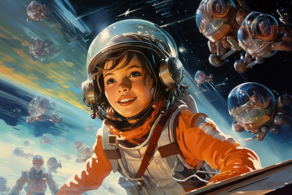 Joyful children astronaut helmet screenshot.
