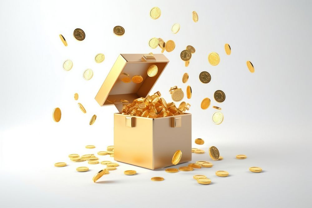 Gift box coin gold celebration. AI generated Image by rawpixel.